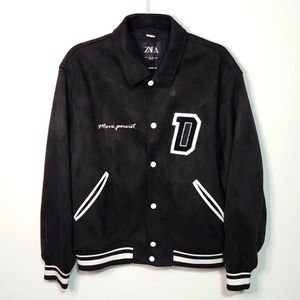 ZARA black suede varsity bomber jacket